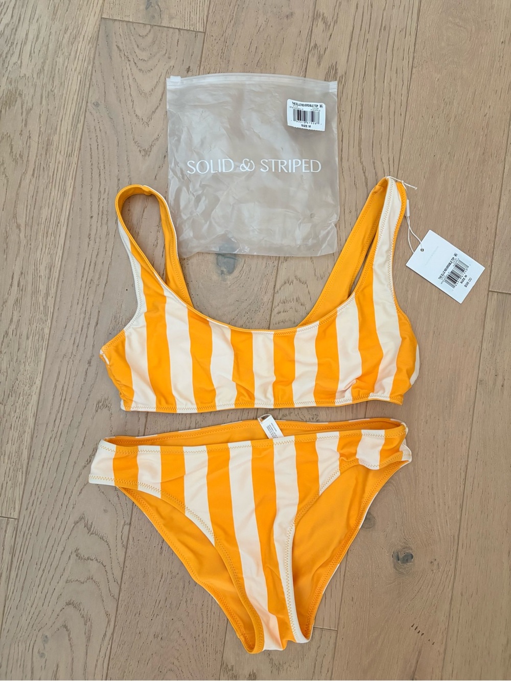 SOLID & STRIPED Yellow and Cream Striped Bikini Set